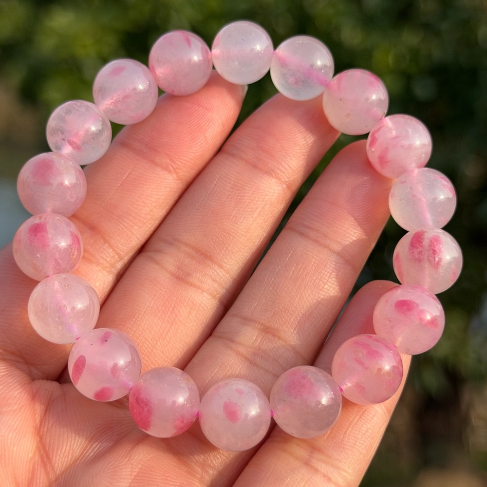 11mm stretchable‎ high quality pink sakura rhodonite bracelet 1075